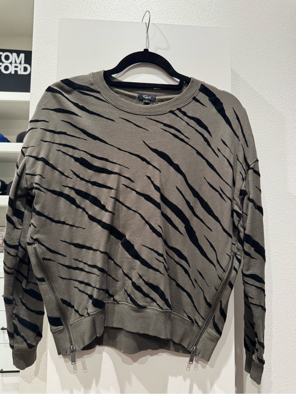 Rails Men's Olive Green Crewneck Sweater with Black Tiger Stripe